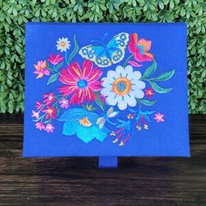Brighton French Garden Jewelry Box Blue Embroidered Floral Butterfly D30279